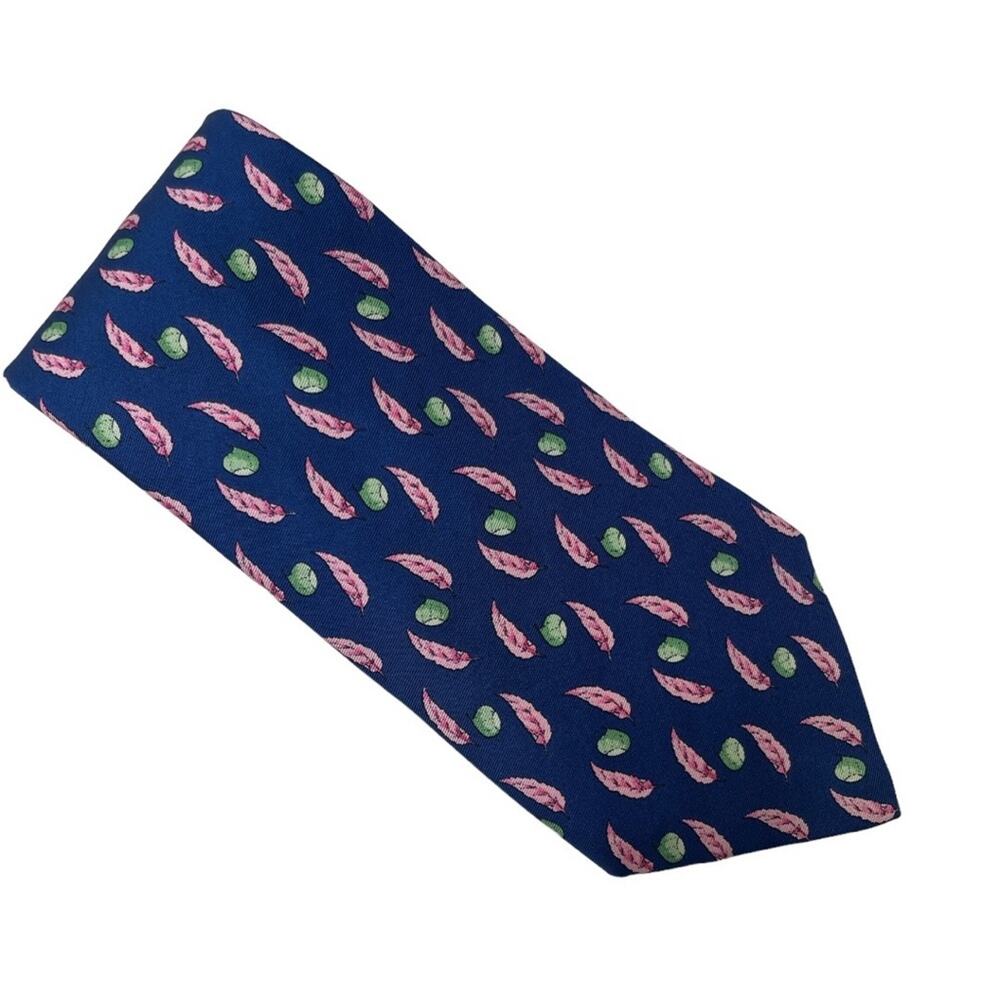 Thomas Pink Blue/Pink/Green Feather Print Silk Tie